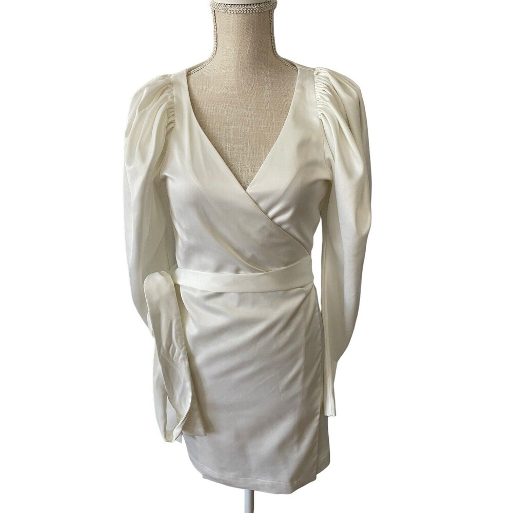 Rotate Birger Christensen Number 31 Bright White Satin Wrap Dress US 6‎
